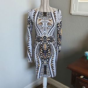 Victoria's Secret gold black atzec print bodycon dress
